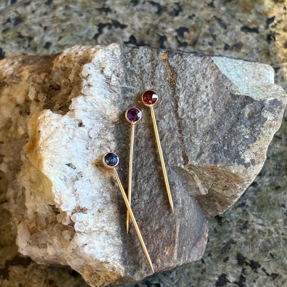 Elegant vintage 10k Gold and Gemstone stick pins
